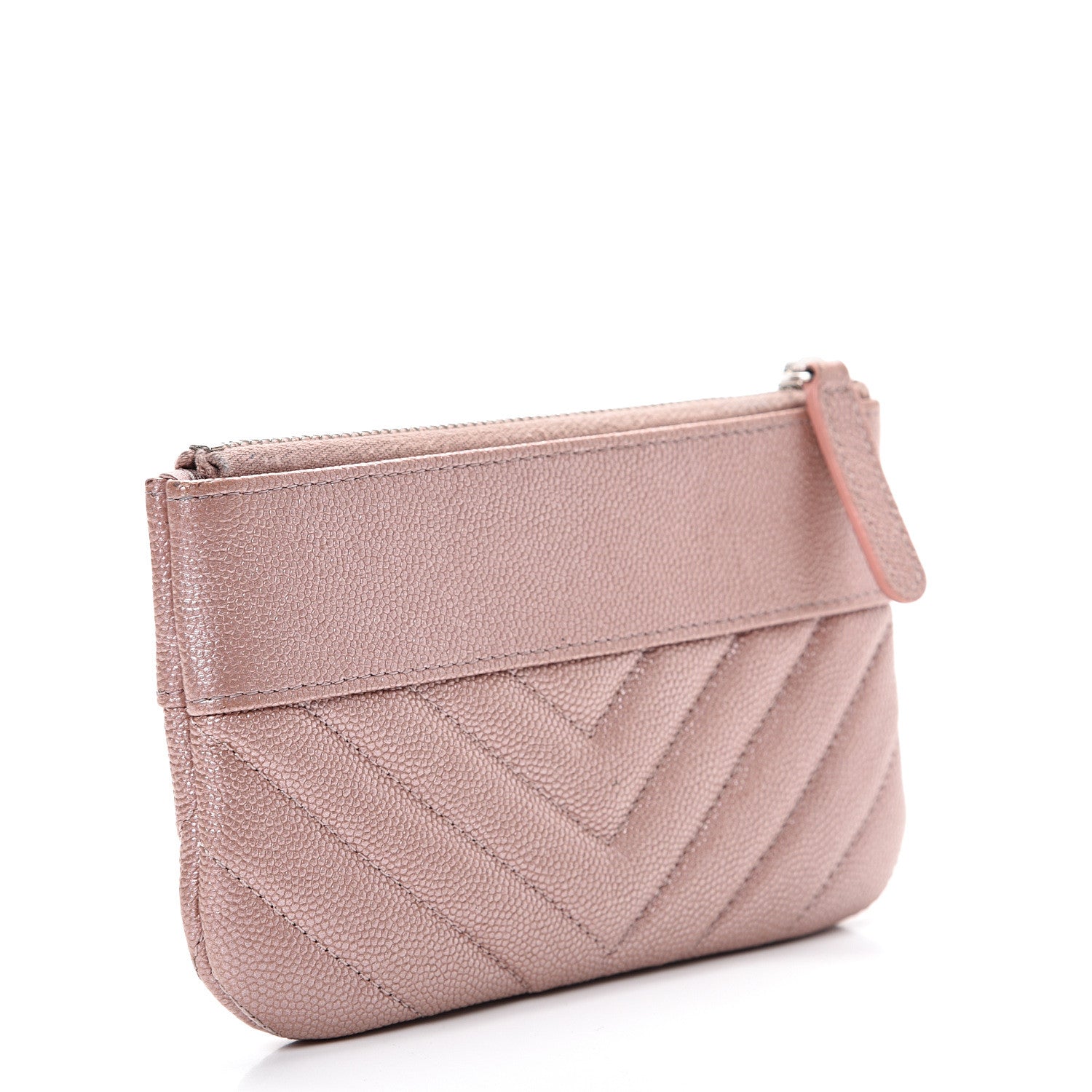 Chanel Metallic Caviar Chevron Quilted Small Vintage Mademoiselle Cosmetic Case Pink 2 of 10