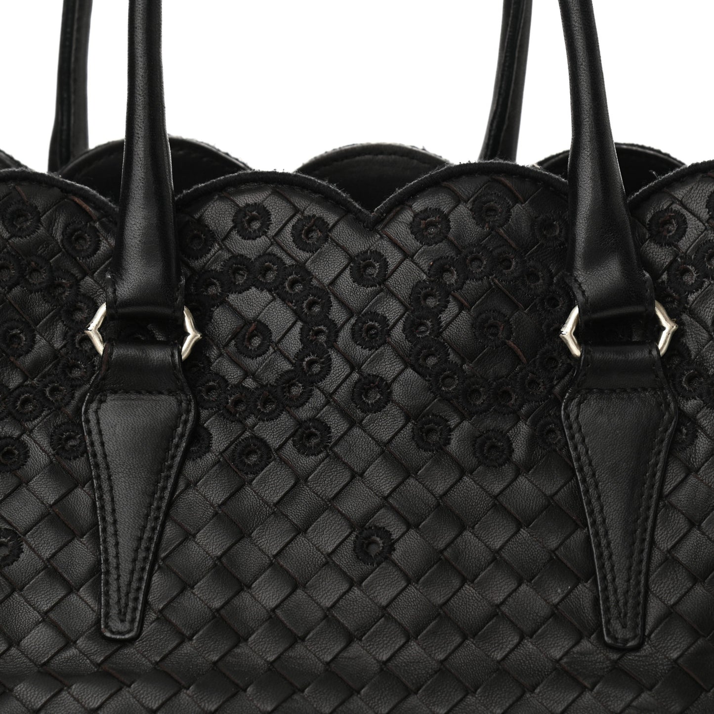 Nappa Intrecciato Embroidered Lace Shoulder Bag Black