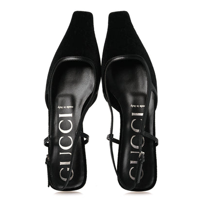 Gucci Velvet GG Monogram Slingback Ballet Flats 37.5 Black 2 of 11