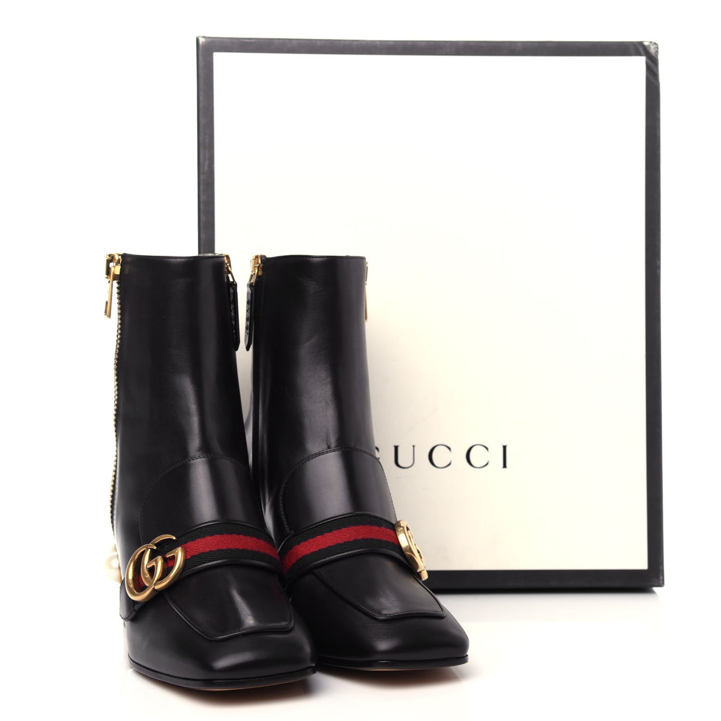 Betis Glamour Calfskin Web Pearl Embellished Peyton 75mm Ankle Boots 38 Black