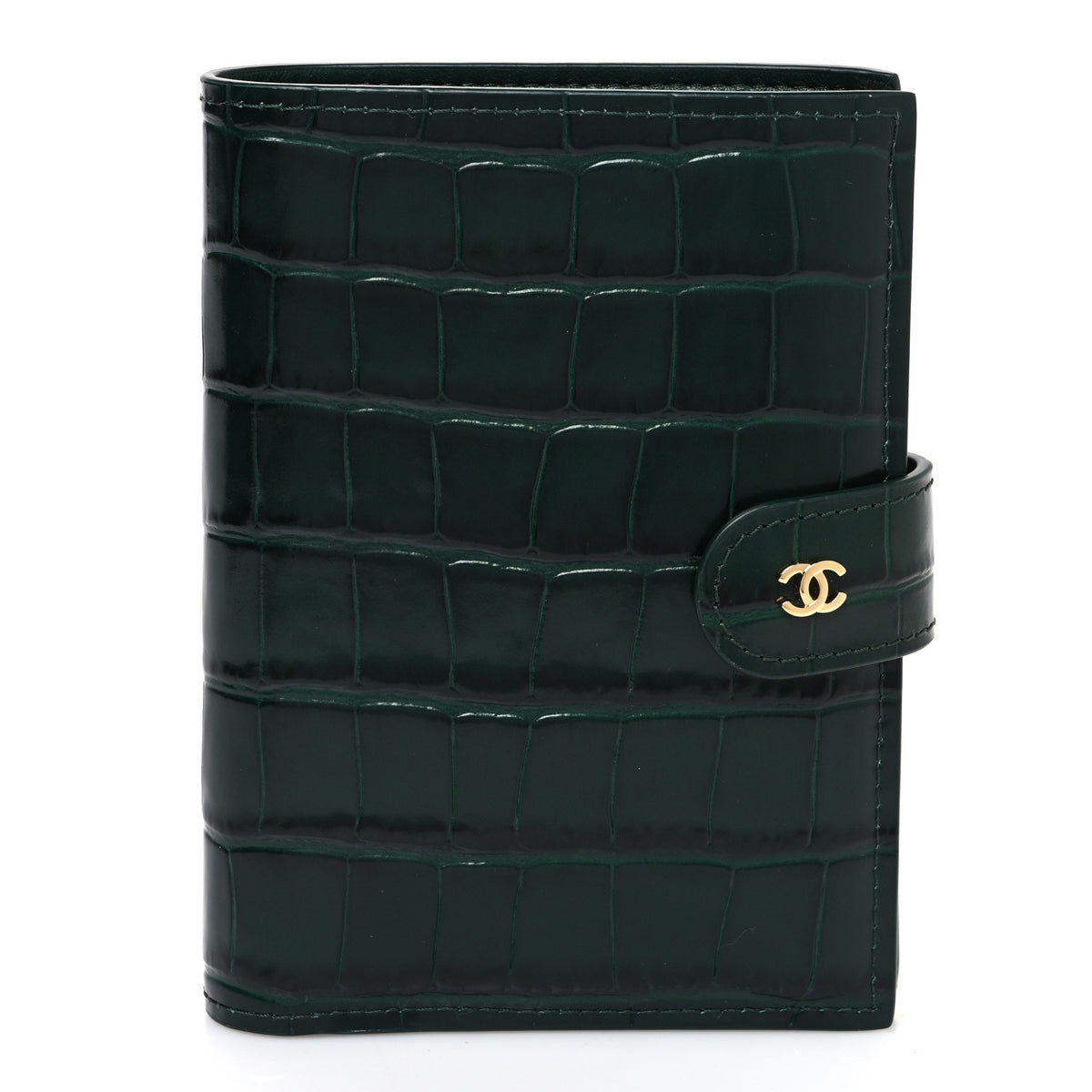 Chanel Calfskin Crocodile Embossed Crococo Passport Holder Emerald 1 of 8