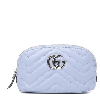 Gucci Calfskin Matelasse GG Marmont Pouch Cosmetic Case Porcelain Light Blue 1 of 10