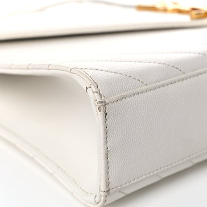 Saint Laurent Grain De Poudre Matelasse Chevron Large Monogram Satchel White 8 of 17