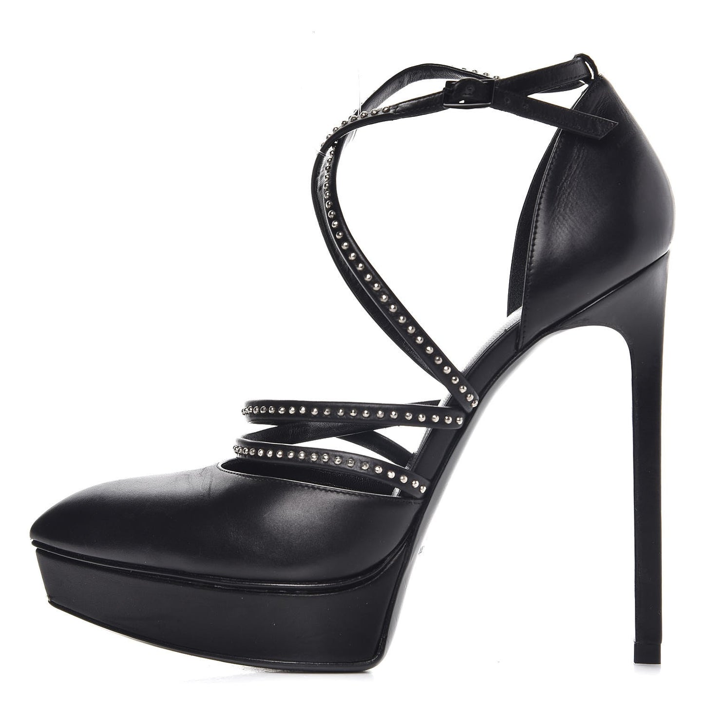 Calfskin Studded Strap Janis 105 Pumps 35.5 Black