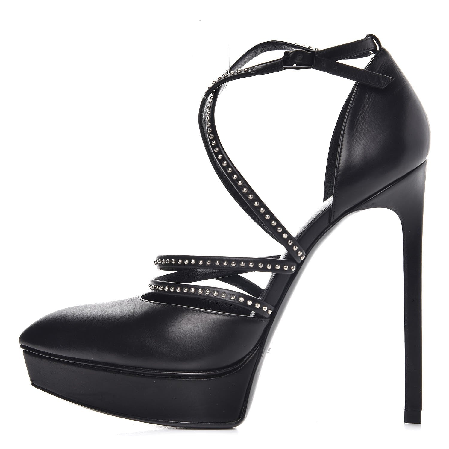 Saint Laurent Calfskin Studded Strap Janis 105 Pumps 35.5 Black 1 of 12