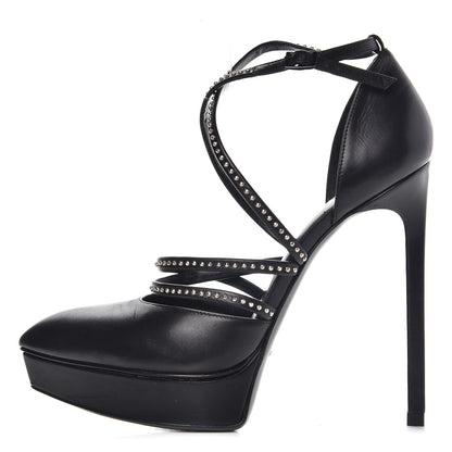 Saint Laurent Calfskin Studded Strap Janis 105 Pumps 35.5 Black 1 of 12