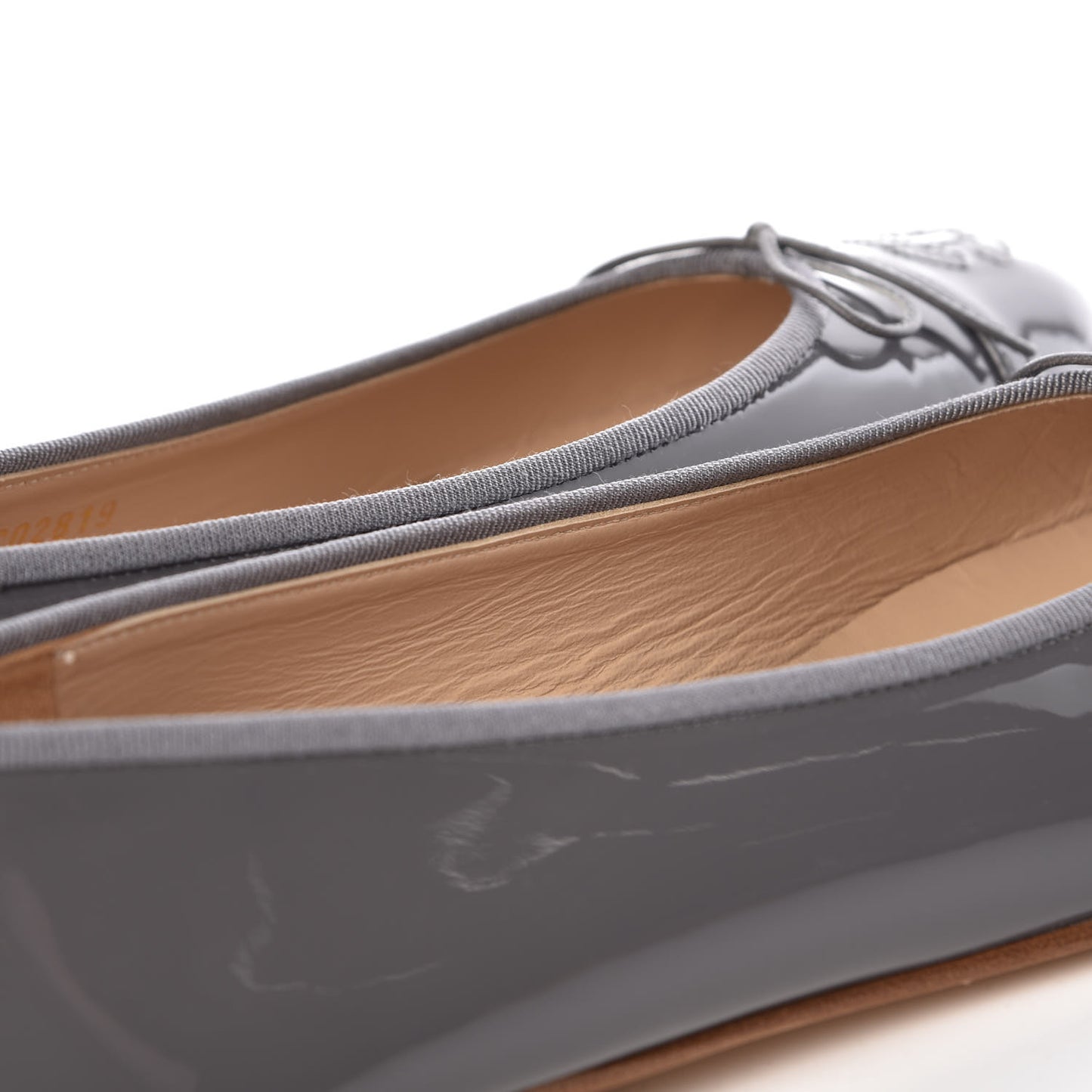 Patent Calfskin CC Cap Toe Ballerina Flats 39.5 Dark Grey