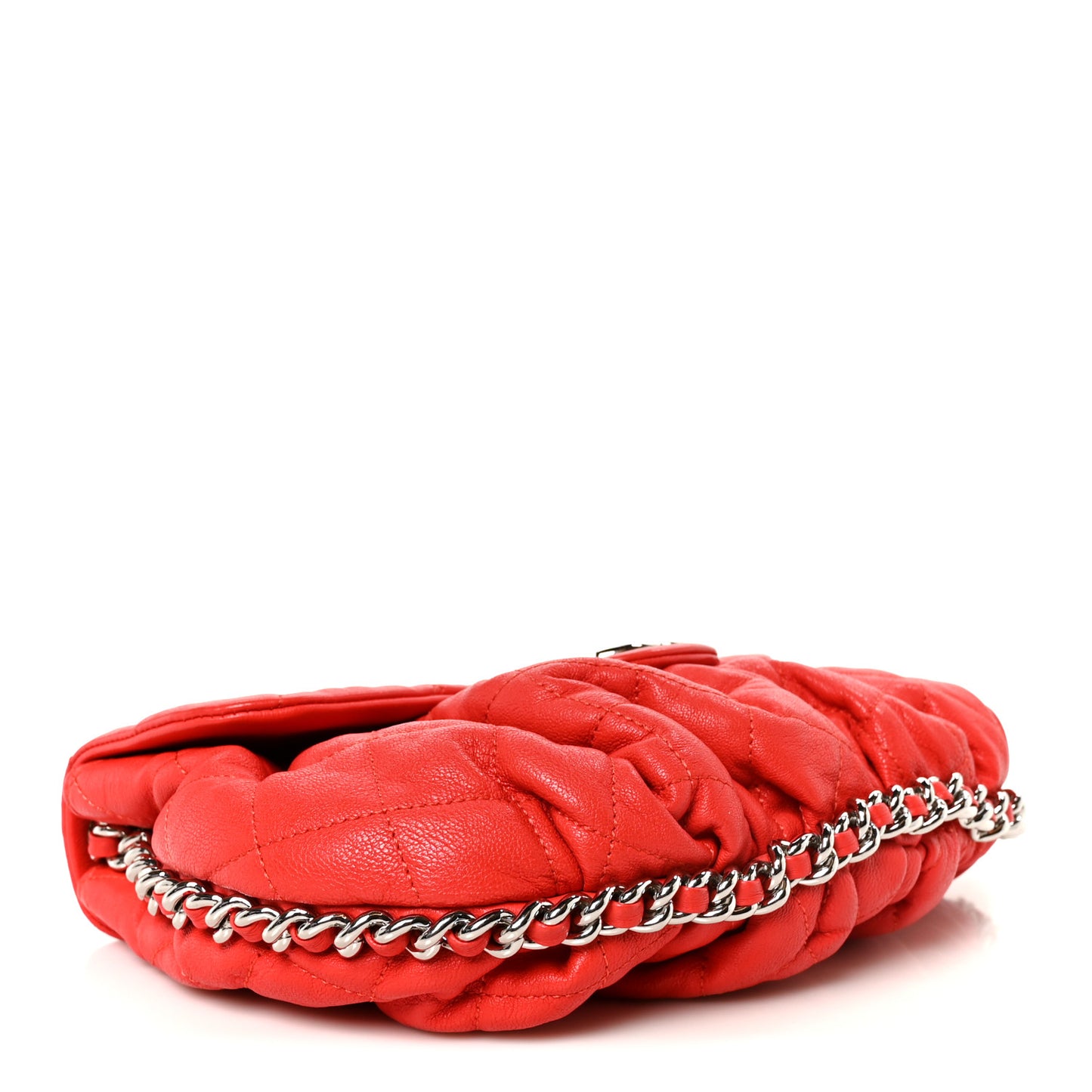 Washed Lambskin Quilted Medium Chain Around Messenger Red