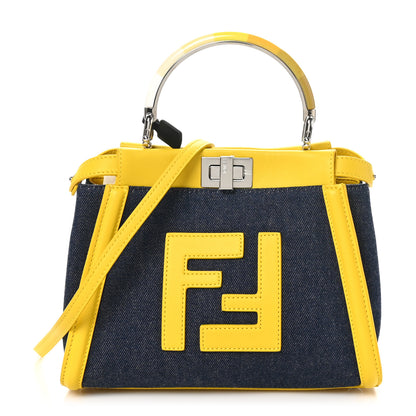 Fendi Denim Fabric Nappa FF Mini Peekaboo Iconic Satchel Yellow 1 of 10