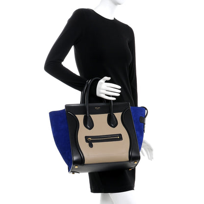 Celine Elephant Calfskin Suede Mini Tri-Color Luggage Sand 2 of 12
