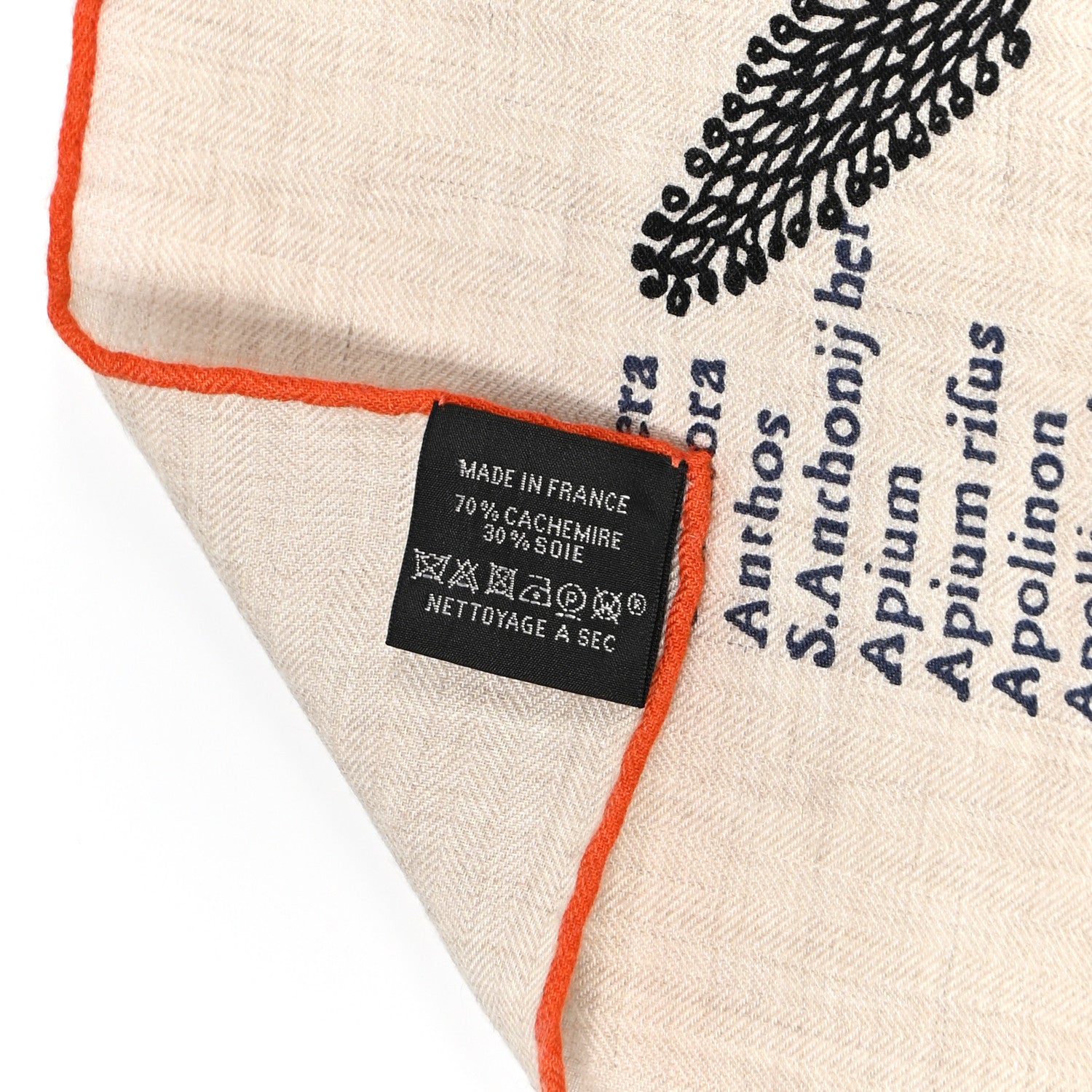 Hermes Cashmere Silk Botanica Grafica Shawl 140 Naturel Black Orange 4 of 11