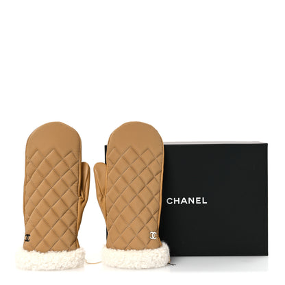 Chanel Lambskin Nylon Quilted CC Mittens S Beige 4 of 4