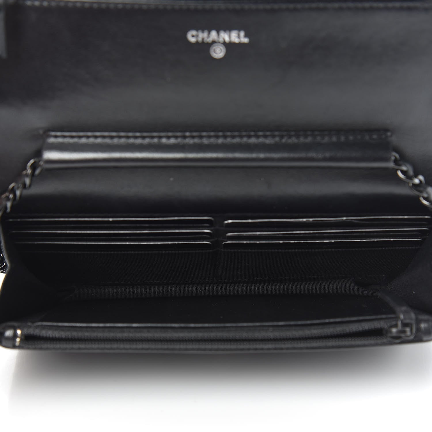 Chanel Lambskin Chevron Quilted Wallet On Chain WOC So Black 5 of 13