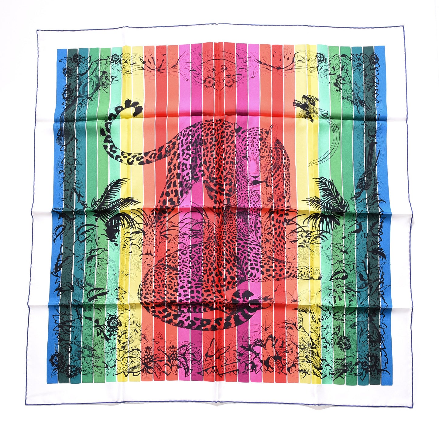 Silk Carre Jungle Love Rainbow Scarf 90 Rose Vert Jaune