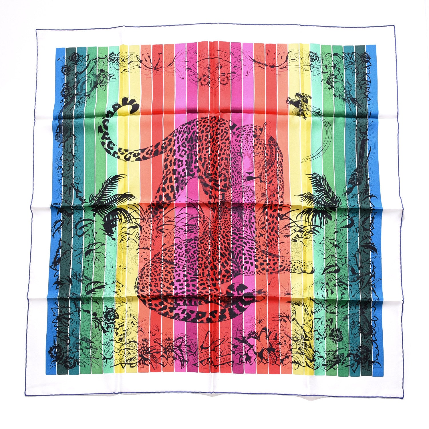 Hermes Silk Carre Jungle Love Rainbow Scarf 90 Rose Vert Jaune 1 of 4