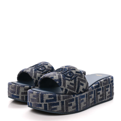 Fendi Chenille Womens FF Sunshine Flatform Slide Sandals 41 Grigio Blue 4 of 9