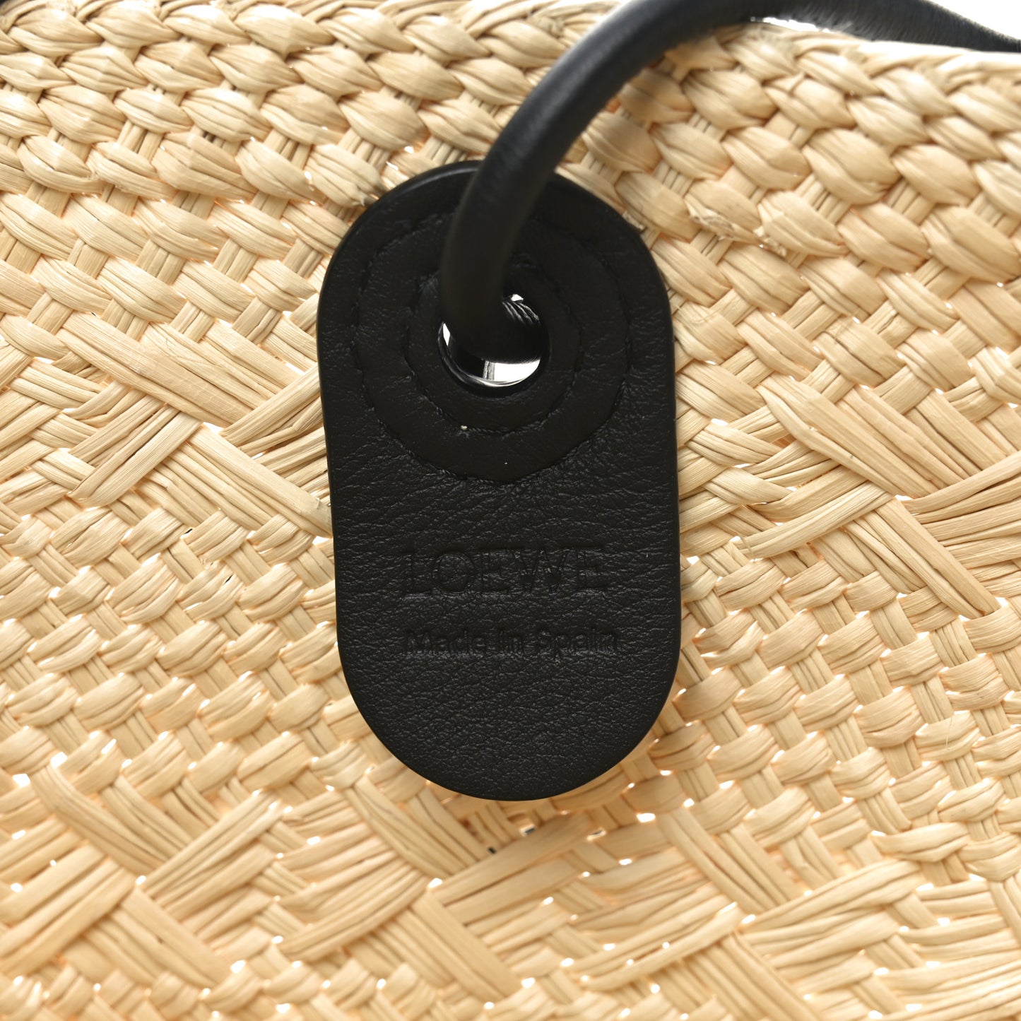 Calfskin Raffia Paulas Ibiza Medium Anagram Basket Tote Bag Natural Black