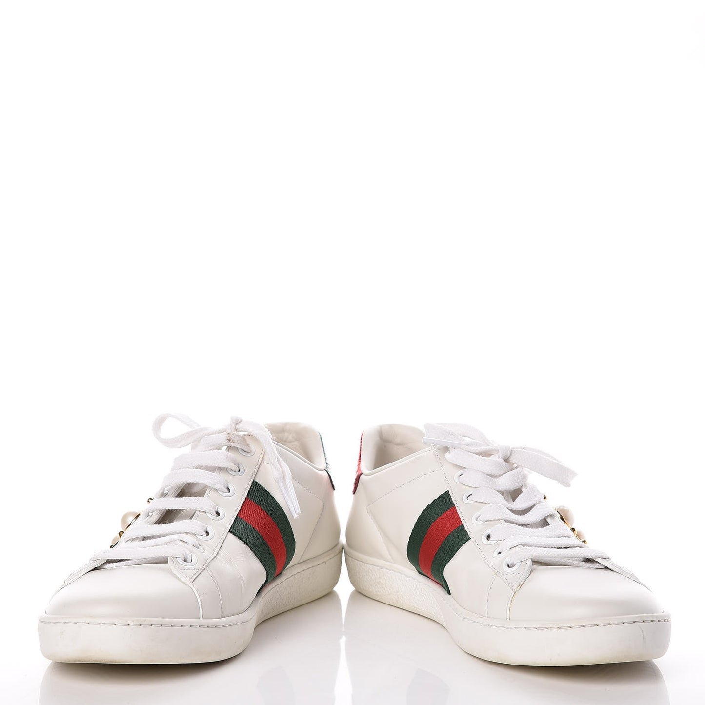 Calfskin Web Pearl Studded Ace Sneakers 36 White