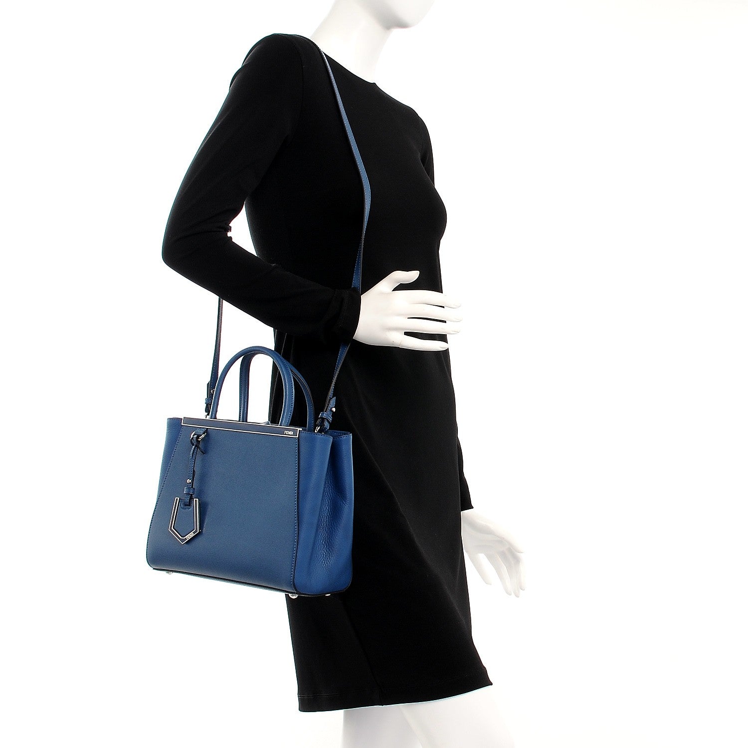 Fendi Vitello Elite Petite 2Jours Tote Blue Cobalto 2 of 9