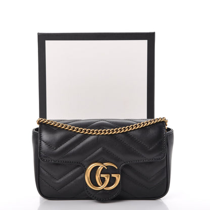 Gucci Calfskin Matelasse Super Mini GG Marmont Shoulder Bag Black 10 of 10