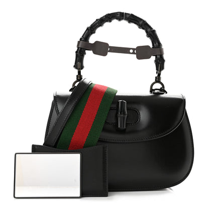 Gucci Boarded Dyana Lux Calfskin Web Monochrome Small Bamboo 1947 Top Handle Bag Black 1 of 12