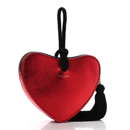 Saint Laurent Metallic Calfskin Heart Clutch Rouge 3 of 10