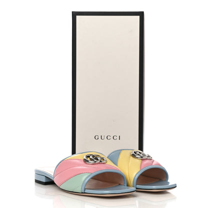 Gucci Nappa Matelasse Diagonal GG Marmont Flat Slide Sandals 37.5 Multicolor Pastel 12 of 12