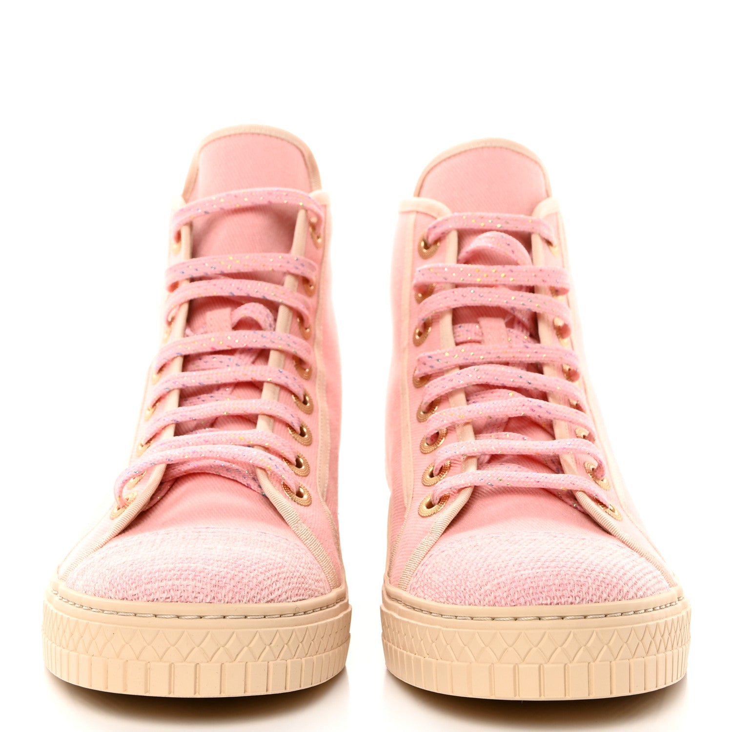 Chanel Tweed Canvas High Top Sneakers 38 Pink 2 of 9