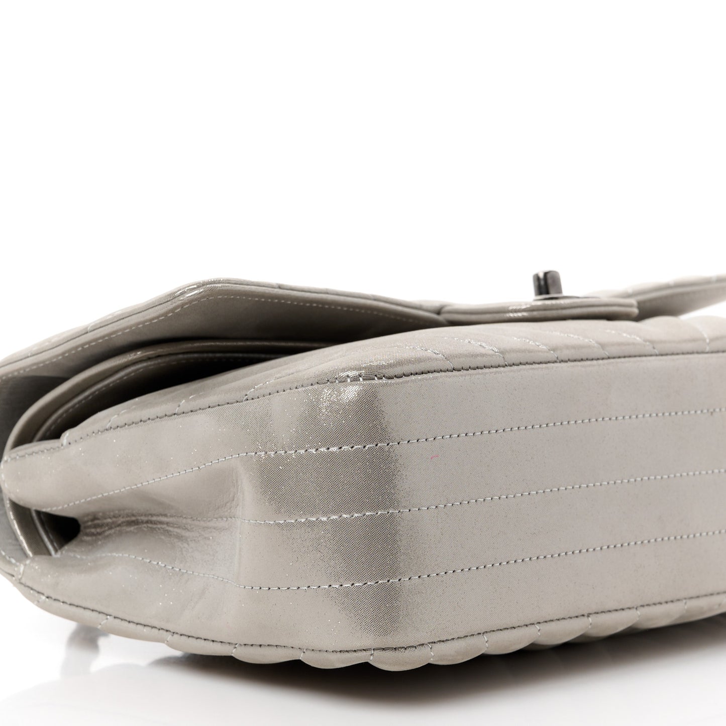 Iridescent Calfskin Chevron Quilted Medium Double Flap Silver