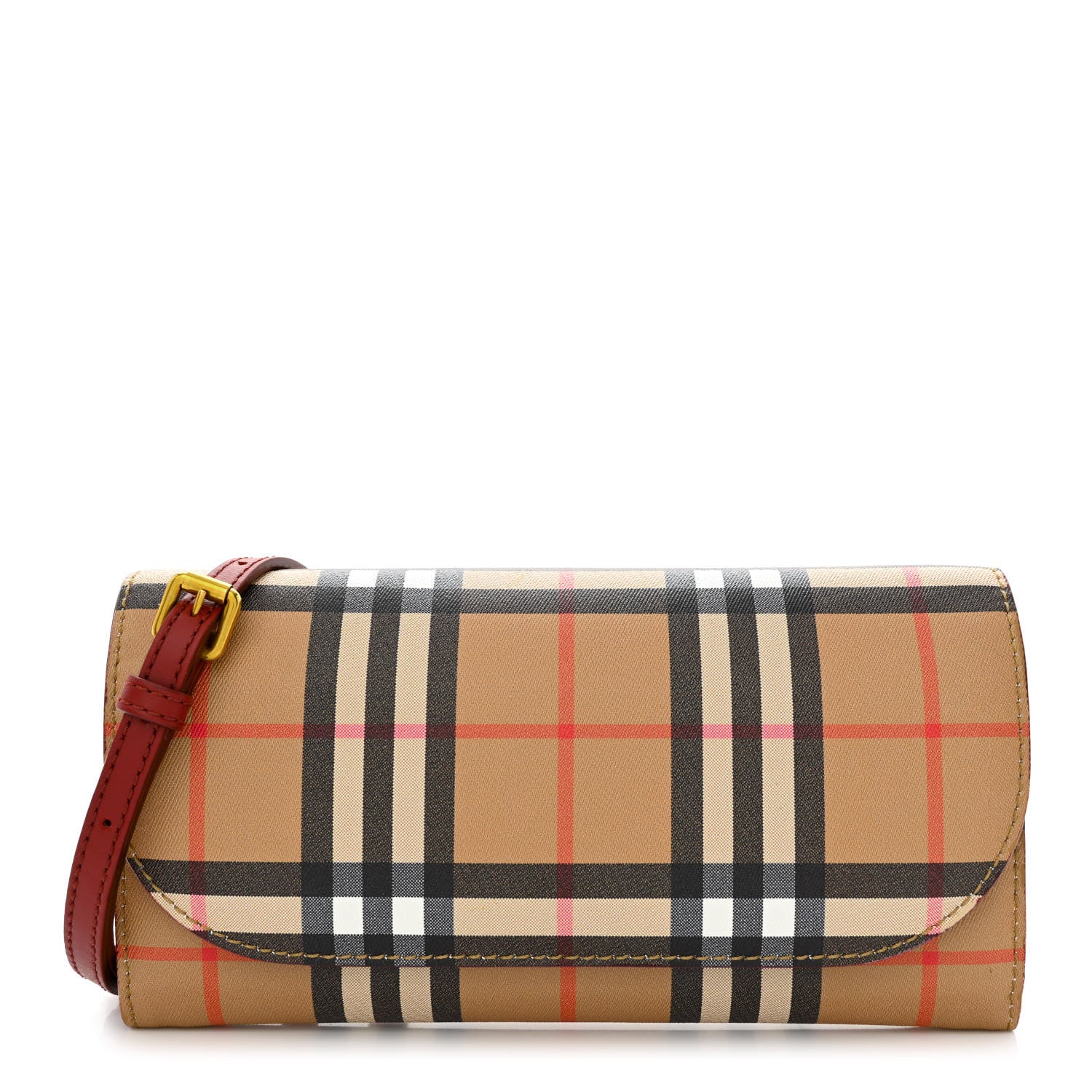 Burberry Vintage Check Henley Wallet On Chain Crimson 1 of 12