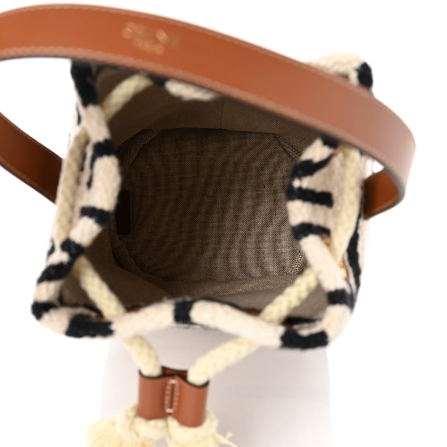 All Over Textile Calfskin Striped Teen Drawstring Bag White Black