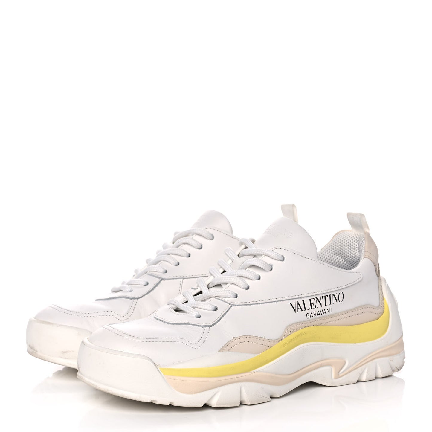 Calfskin Womens Gumboy Sneakers 36 White Lime Yellow
