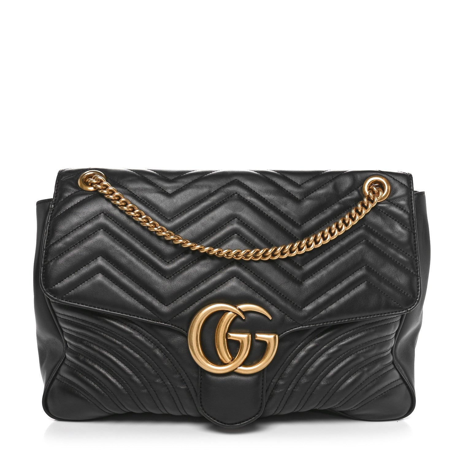 Gucci Calfskin Matelasse Large GG Marmont Shoulder Bag Black 1 of 14