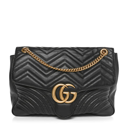 Gucci Calfskin Matelasse Large GG Marmont Shoulder Bag Black 1 of 14