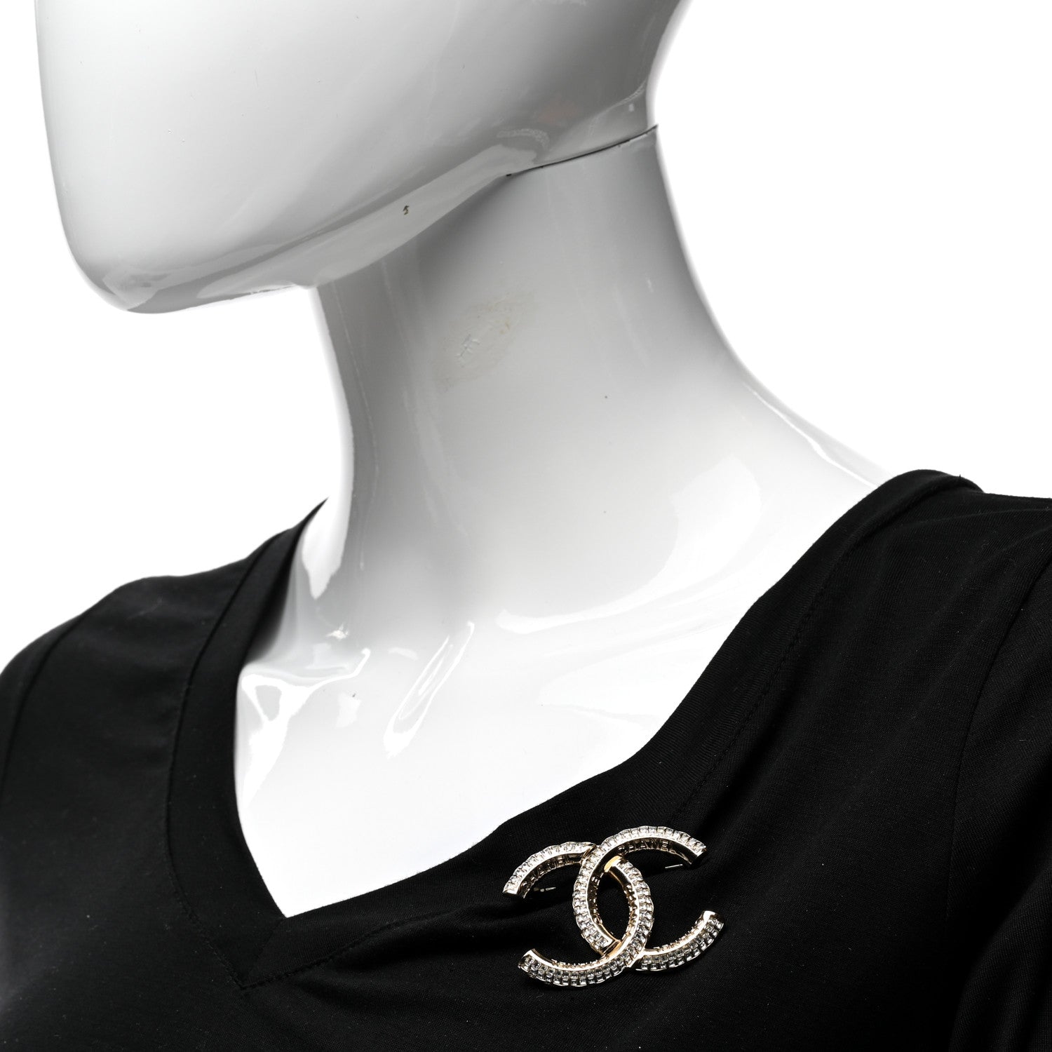 Chanel Metal Crystal Baguette CC Brooch Gold 2 of 5