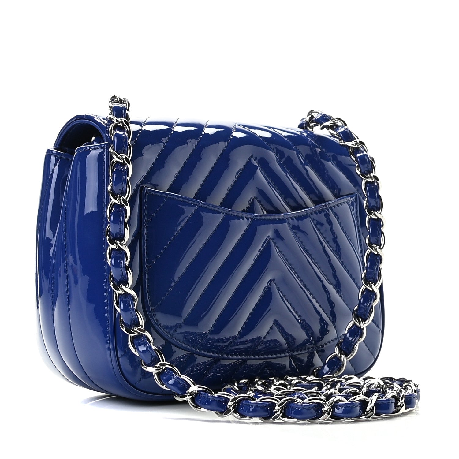 Chanel Patent Chevron Quilted Mini Square Flap Blue 2 of 10