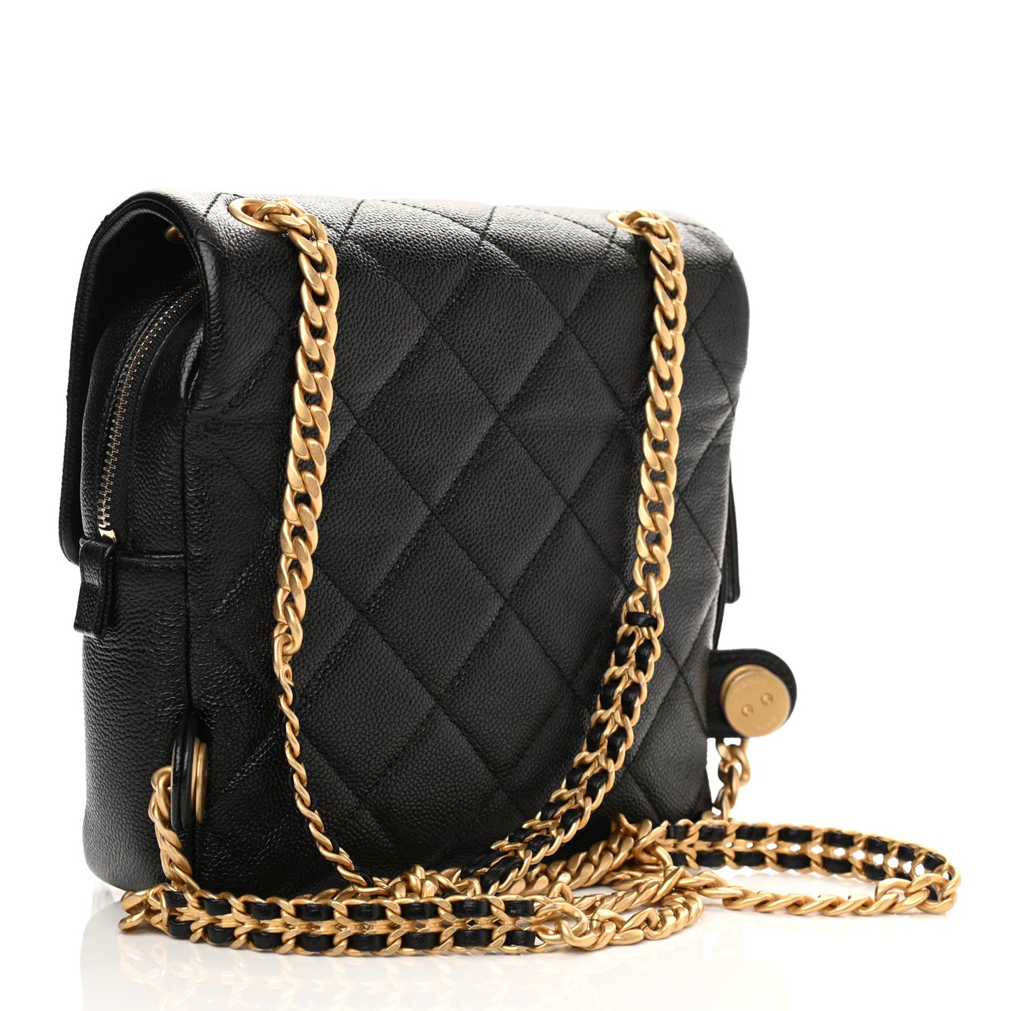 Shiny Caviar Quilted Chain Melody Backpack Black