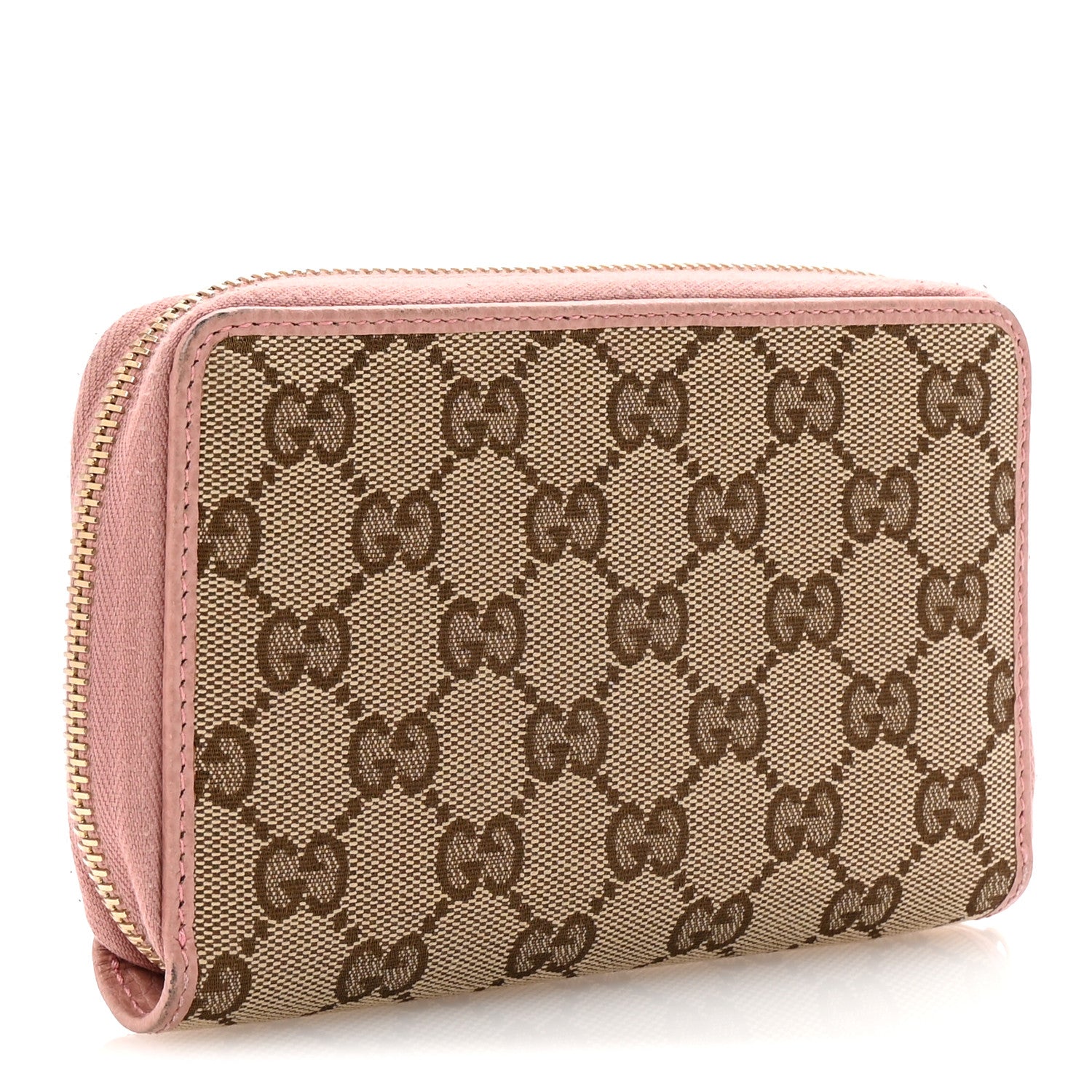 Gucci Monogram Dollar Calfskin Zip Around Compact Wallet Beige Ebony Soft Pink 3 of 8