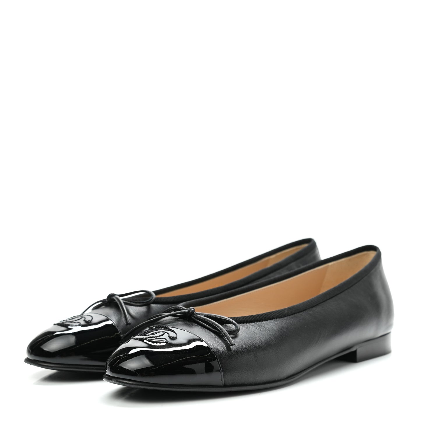 Lambskin Patent Cap Toe Ballerina Flats 39 Black