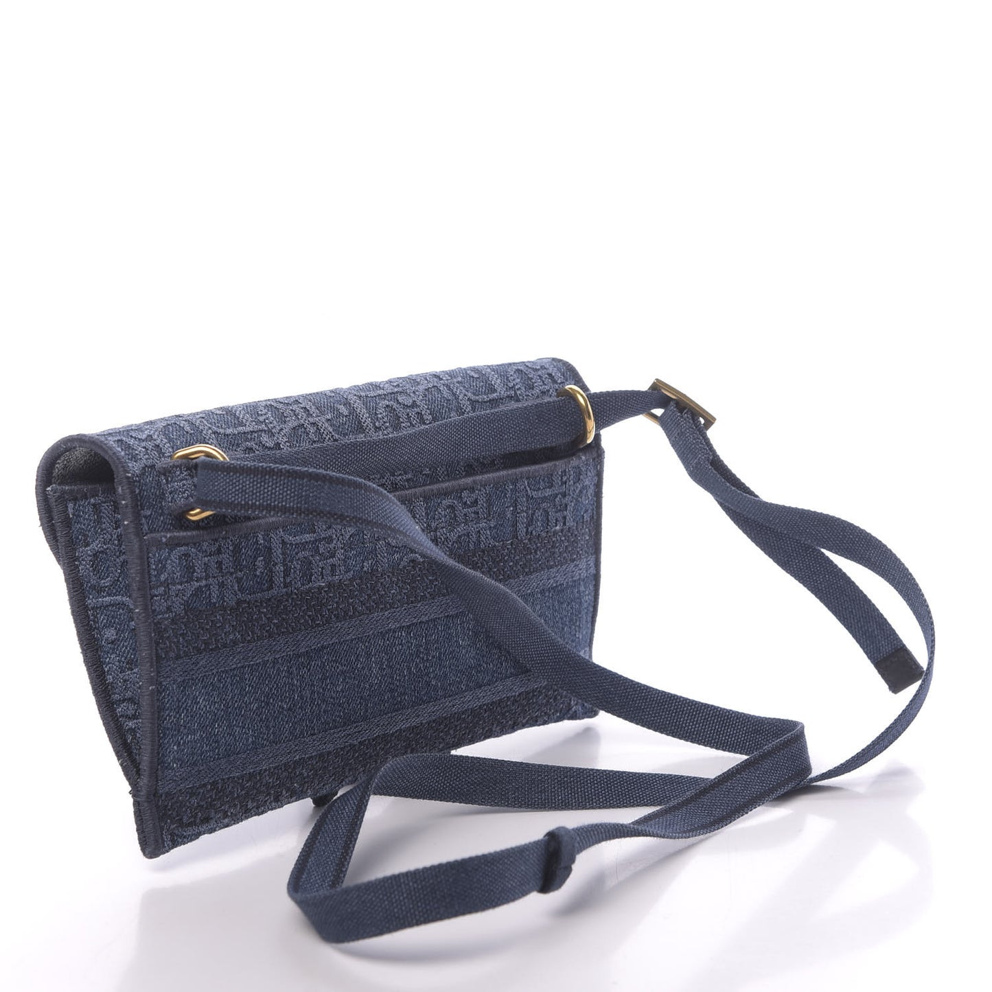 Oblique Embroidered Slim Saddle Pouch Denim Blue
