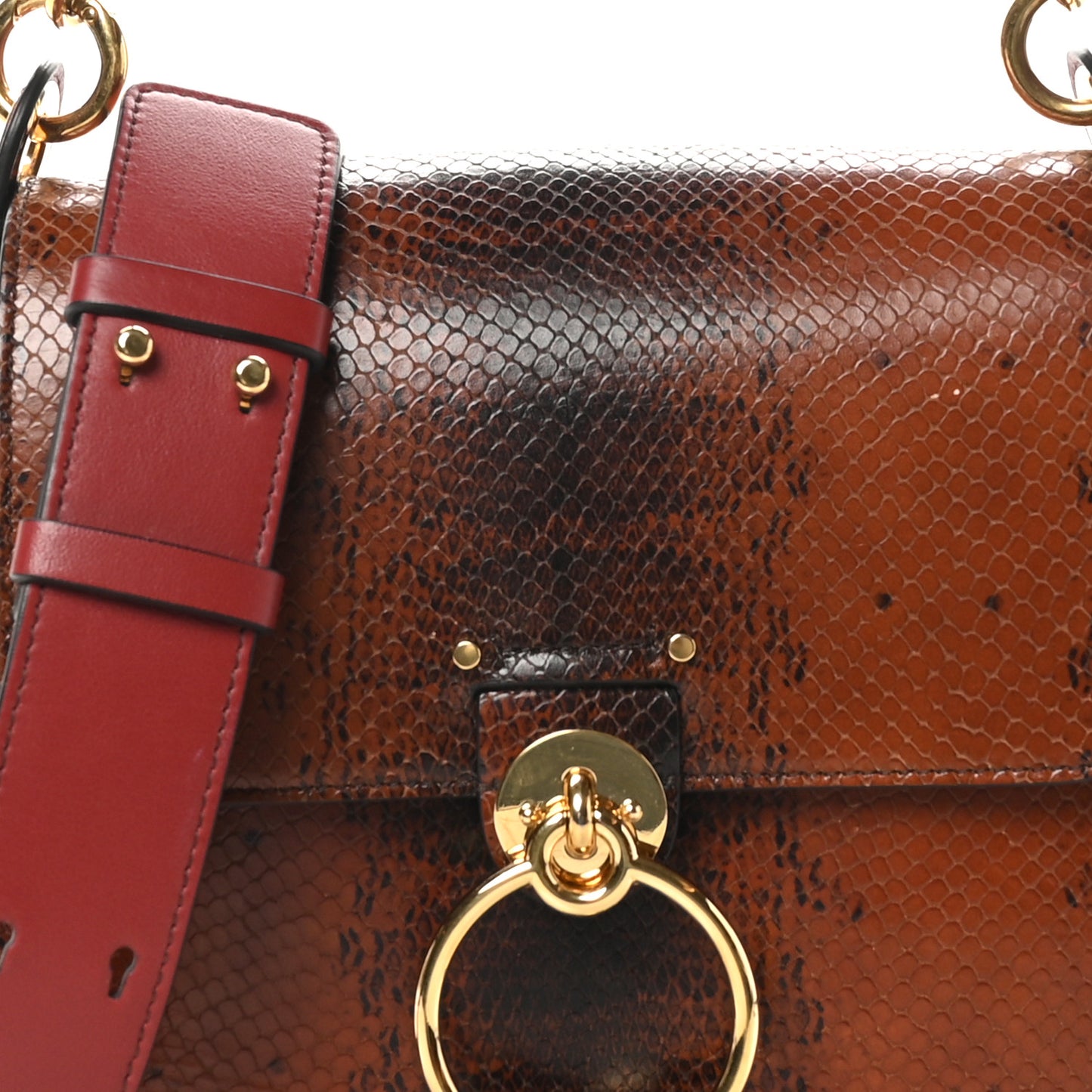 Calfskin Watersnake Embossed Large Tess Bag Red Black