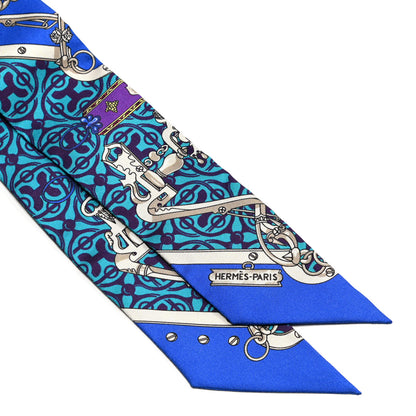 Hermes Silk Mors Et Gourmettes Remix Twilly Bleu Roy Turquoise Prune 1 of 5