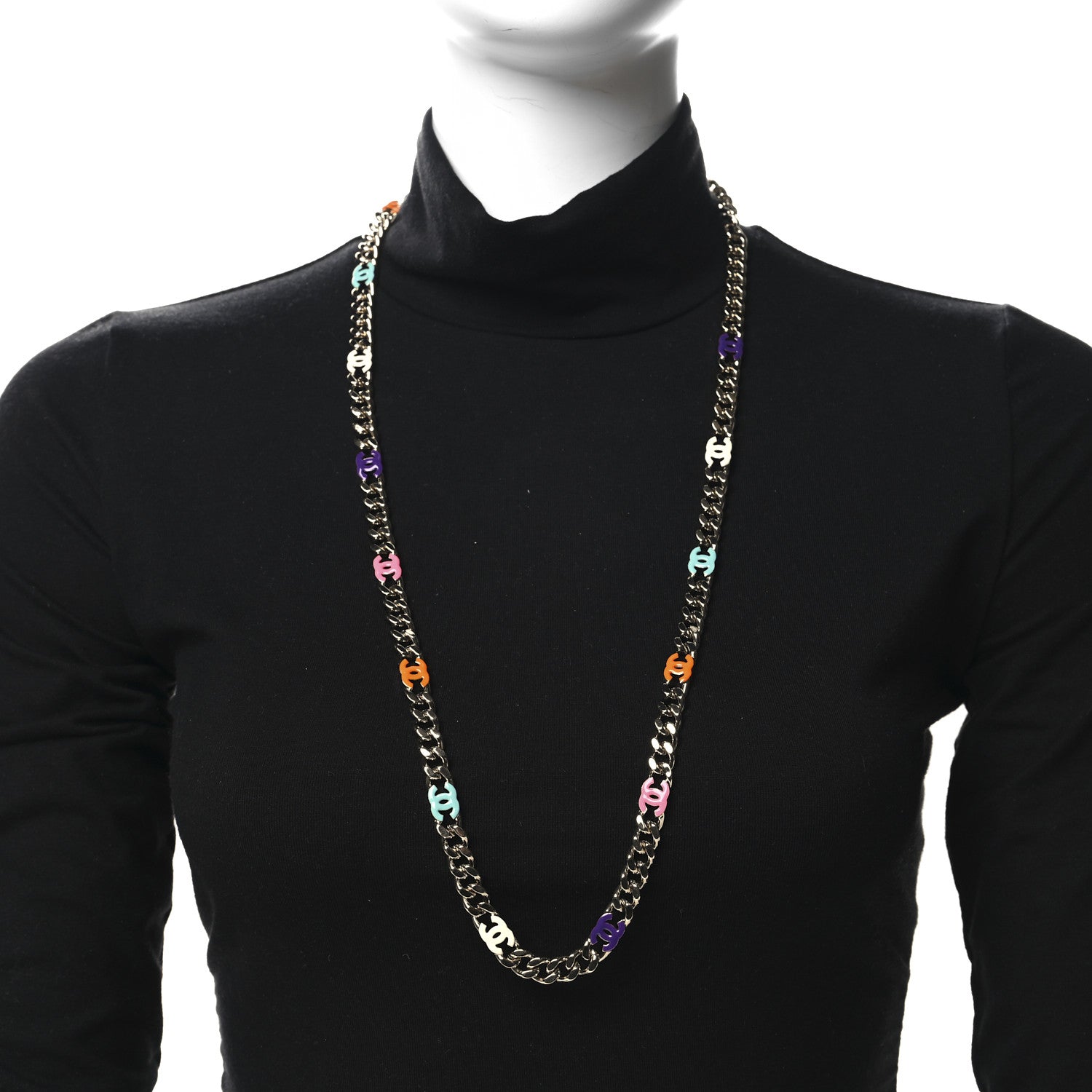 Chanel Metal Enamel Chain CC Necklace Gold Multicolor 2 of 4