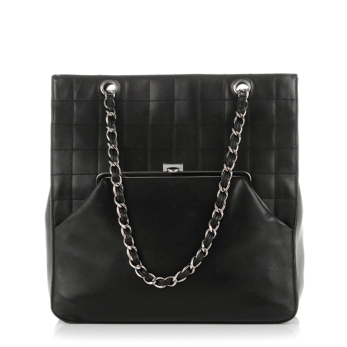 Lambskin Square Stitched Tote Black