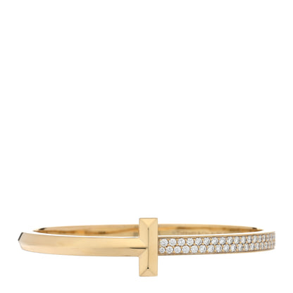 Tiffany 18K Yellow Gold Diamond Wide T1 Hinged Bangle Bracelet 1 of 4