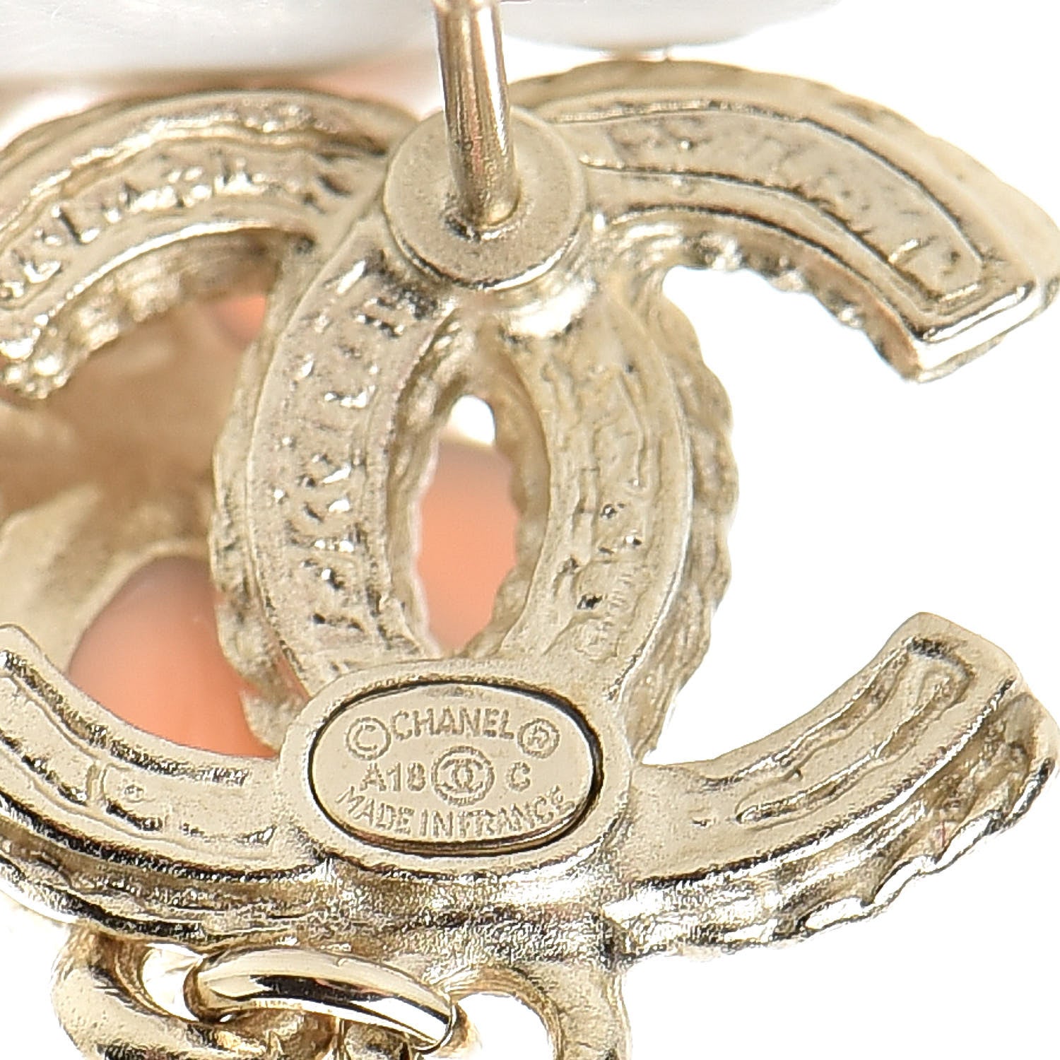 Chanel Resin Crystal CC Camellia Drop Earrings Gold Beige 4 of 5