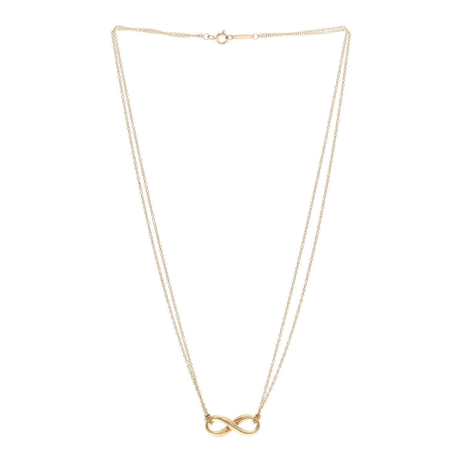 Tiffany 18K Yellow Gold Infinity Double Chain Pendant Necklace 3 of 4