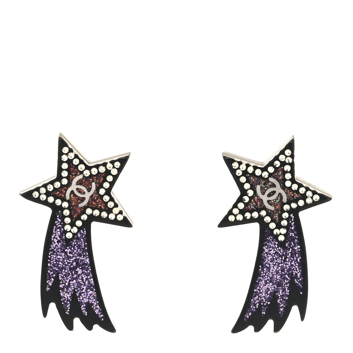 Resin Crystal CC Shooting Star Earrings Silver Purple
