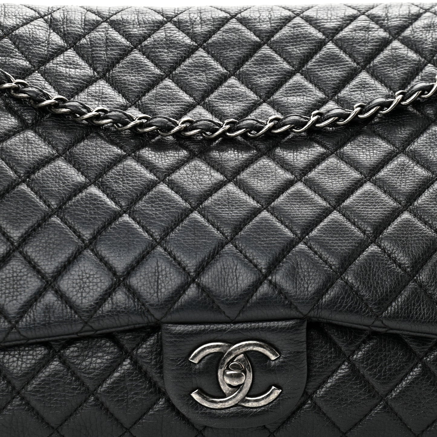 Calfskin Quilted XXL Travel Flap Bag Black