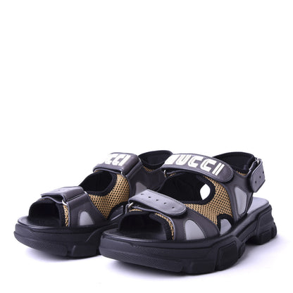 Gucci X SEGA Nappa Mesh Mens Aguru Sandals 8 Loess Black 3 of 9